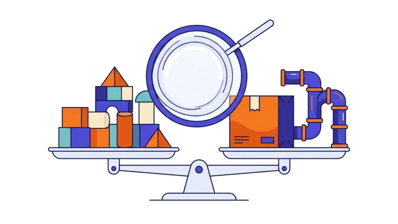 Decision framework weighing build versus buy versus integrate paths for business software selection