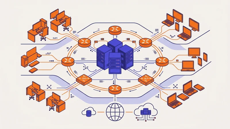 Interconnected servers, routers, and devices forming a layered network infrastructure system