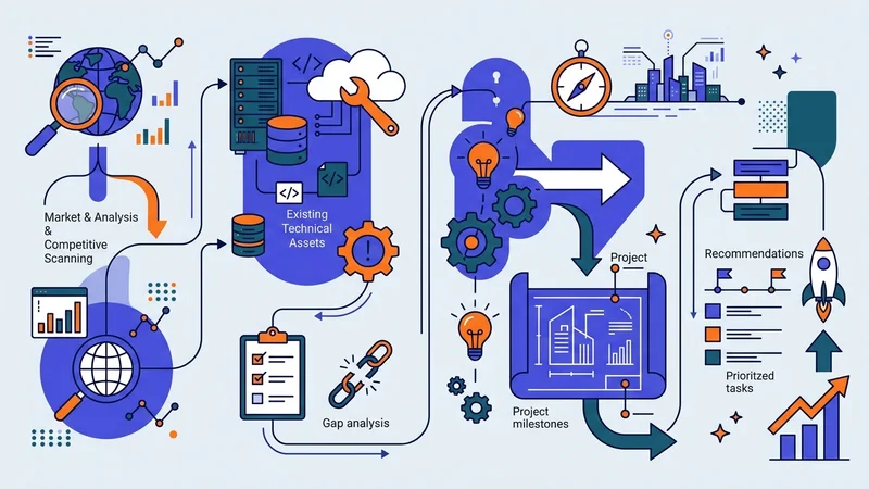 Flowchart showing key components of technical strategy analysis and diagnosis process