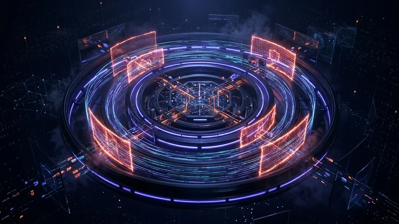 Layered security domains surrounding a central network with firewalls and encryption protocols