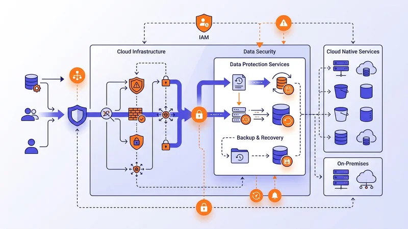 Cloud infrastructure diagram showing modern data protection services and security integrations