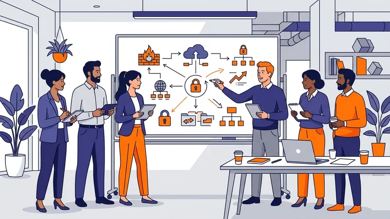 Strategic risk avoidance planning session with professionals reviewing mitigation options on whiteboard