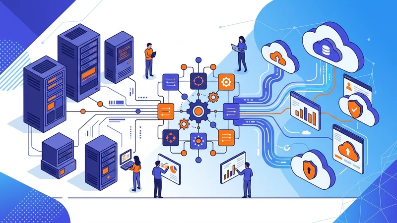 Legacy database servers connected to modern cloud platforms through integration middleware