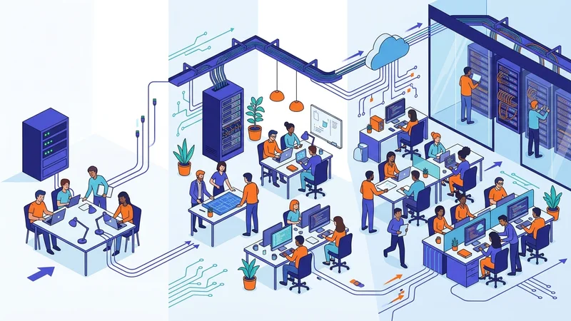 Growing startup office with technology infrastructure scaling alongside the expanding team
