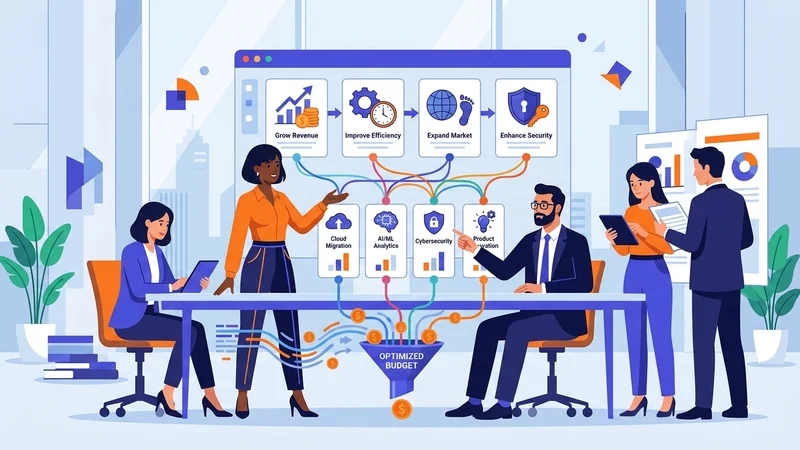 Business team aligning technology investment priorities with strategic company goals
