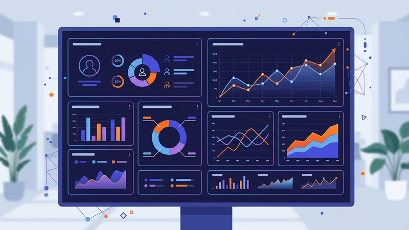Business analytics dashboard displaying customer data insights and market trend charts