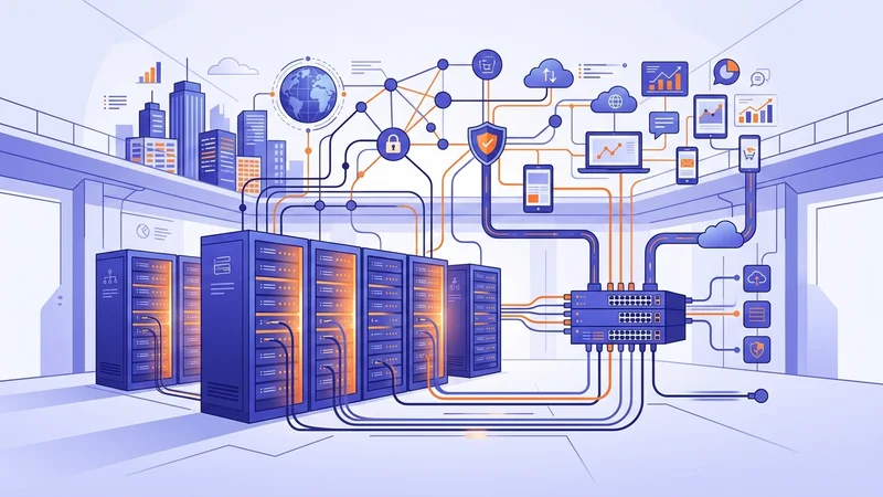 Secure server infrastructure with connected network devices powering digital operations
