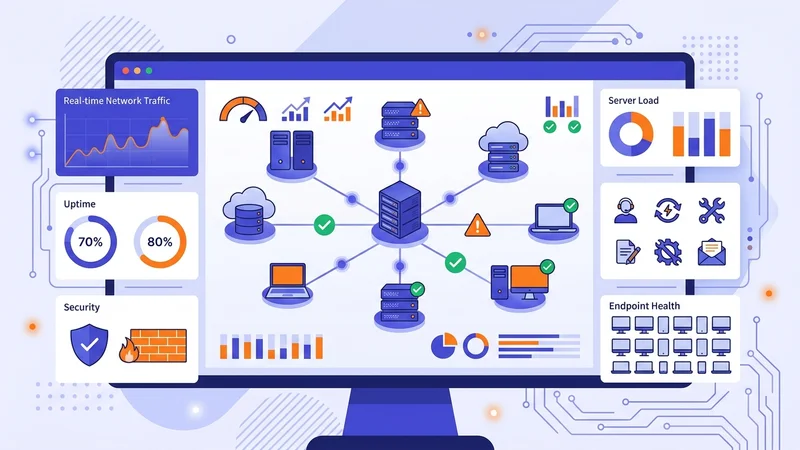 Dashboard displaying managed IT service monitoring across servers and endpoints