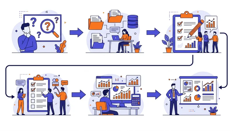 Step-by-step flowchart showing the sequential stages of conducting market research