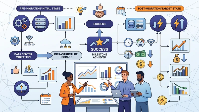 Business team reviewing performance metrics and cost savings after completing infrastructure upgrade