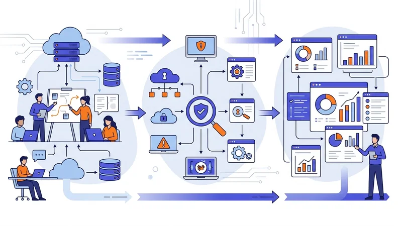 Structured compliance workflow diagram showing planning assessment and reporting stages in sequence