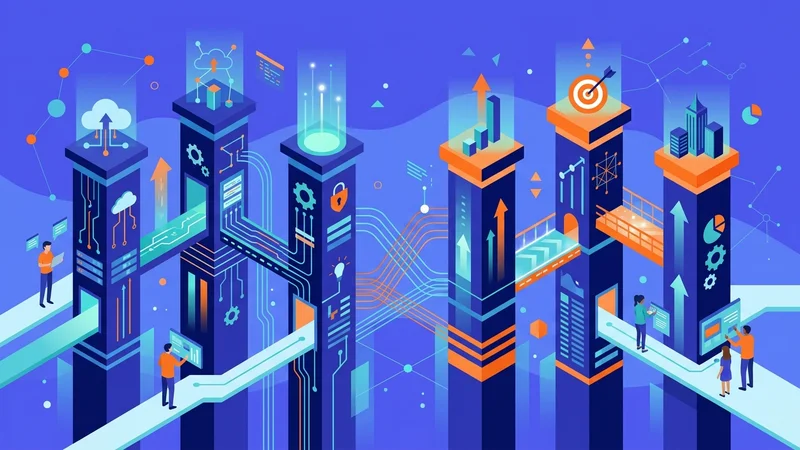 Interconnected pillars representing strategic alignment between technology systems and business objectives