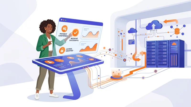 Customer interacting with a seamless digital service touchpoint powered by transformed IT systems