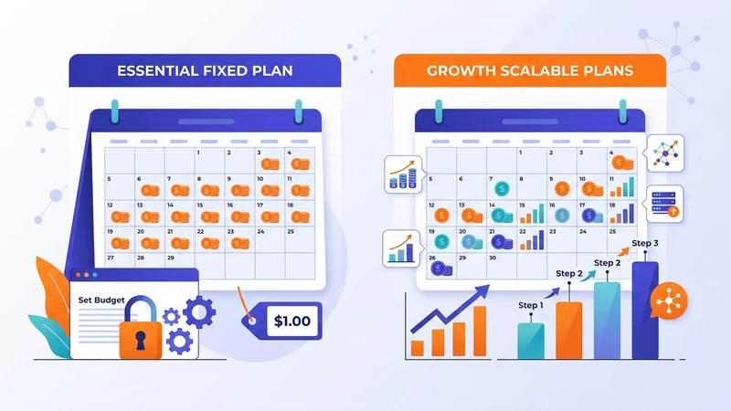 Subscription pricing calendar showing fixed monthly managed service costs and scalable plans