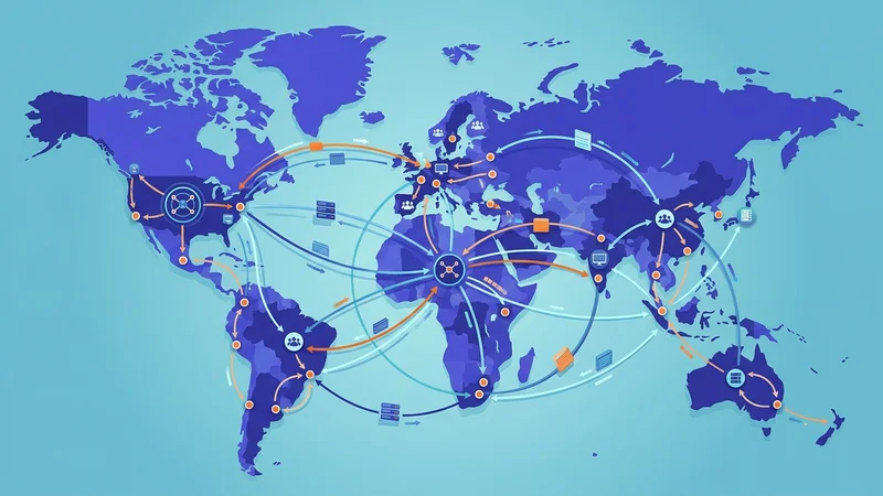 World map showing onshore offshore and nearshore outsourcing connection points