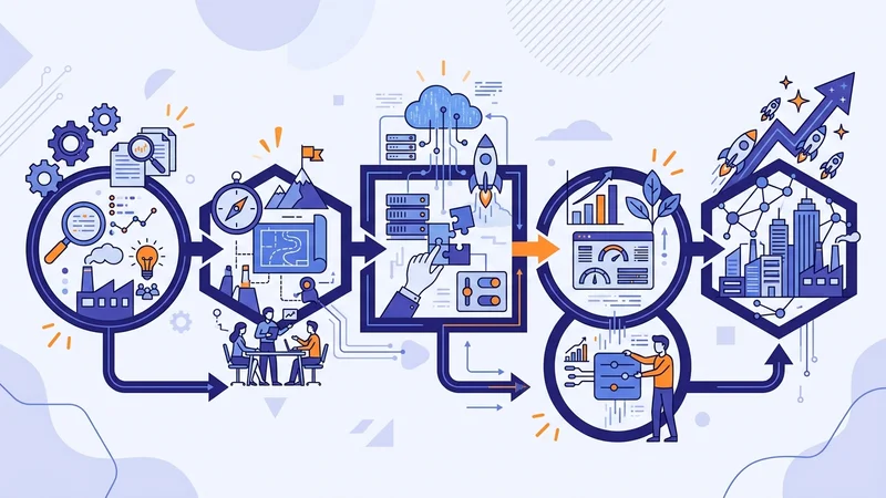 Flowchart diagram showing sequential phases of business process digital transformation