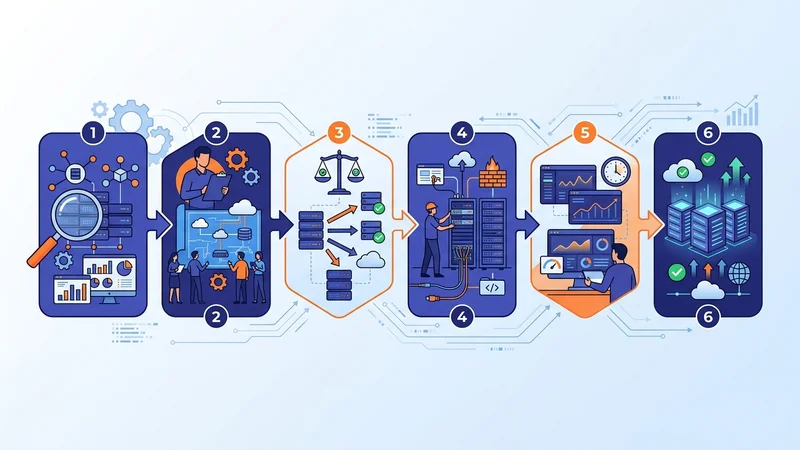 Sequential workflow diagram outlining IT infrastructure optimization planning and implementation steps