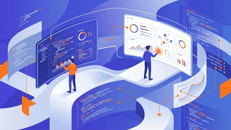 Engineers reviewing code quality dashboards on large monitors inside a modern technology operations center