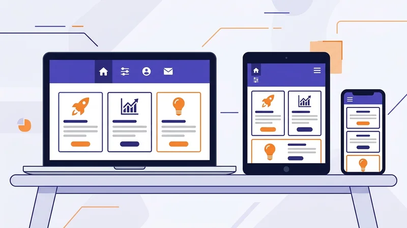 Laptop tablet and smartphone displaying the same website with adaptive layouts
