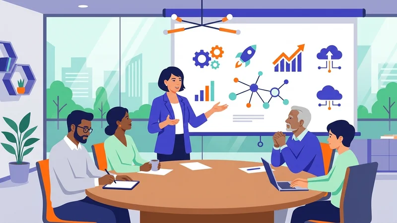 Startup CTO leading a technology strategy meeting with executive team members