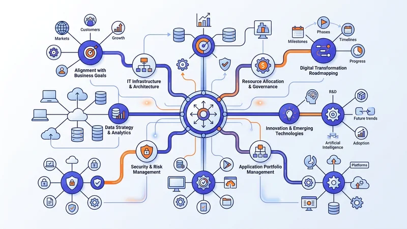 Detailed flowchart showing interconnected components of a comprehensive technology strategy