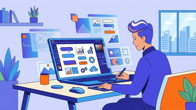 Web designer using Adobe Creative Cloud to craft website buttons and visual elements