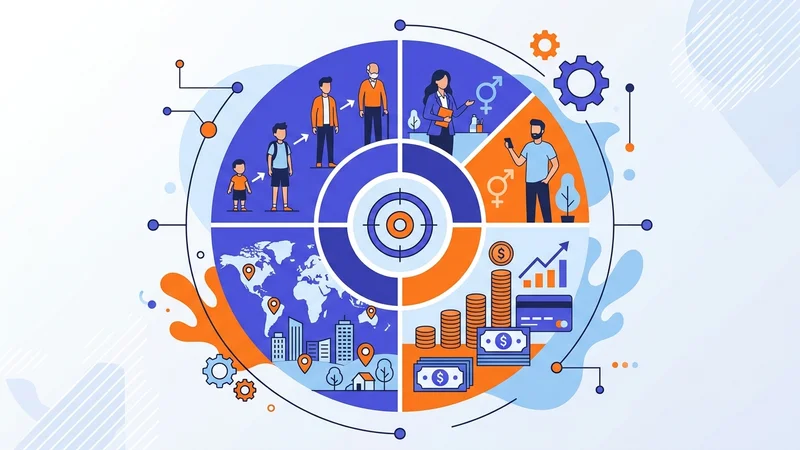 Pie chart divided into demographic segments showing age gender income and location categories