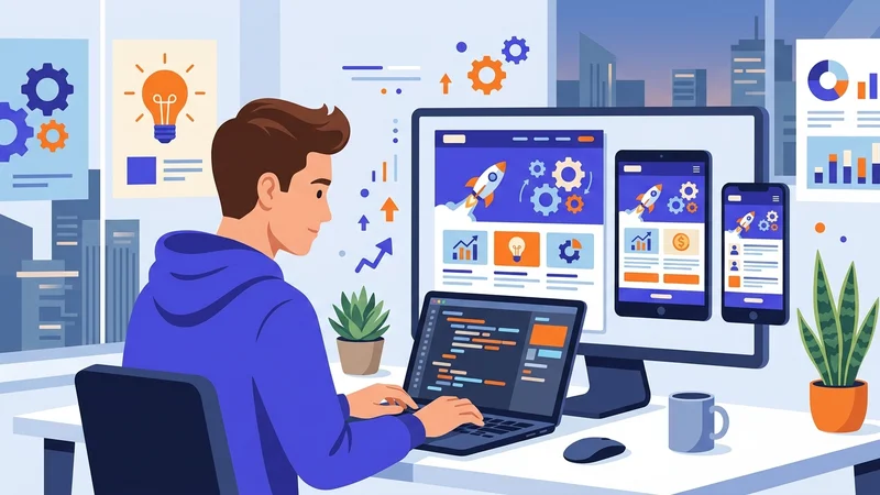 Frontend developer coding a responsive user interface in a modern browser