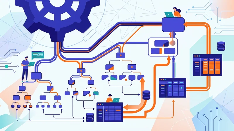 Flowchart showing complex problem divided into smaller connected sub-problems with stored solutions