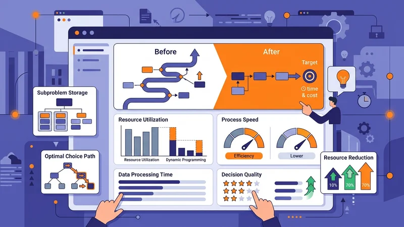 Business operations dashboard displaying efficiency gains from optimized dynamic programming workflows
