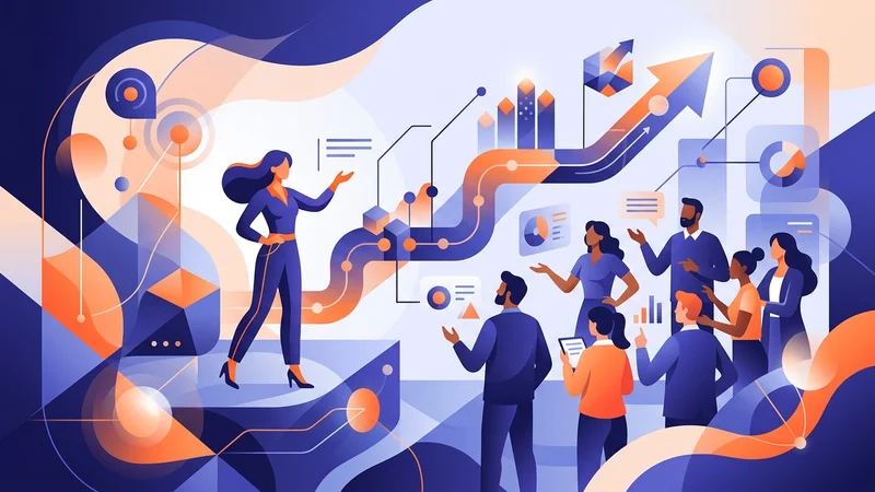 Technology leader presenting roadmap diagram to development team during collaborative strategy planning session