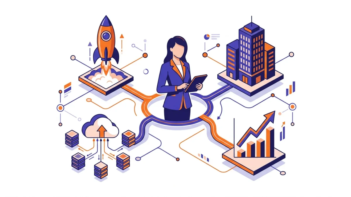Fractional CTO connecting multiple business functions including startups, cloud infrastructure, and growth strategy